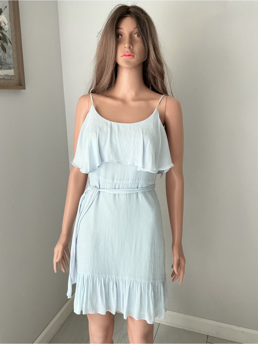 Guess Light Blue Ruffle Mini Dress